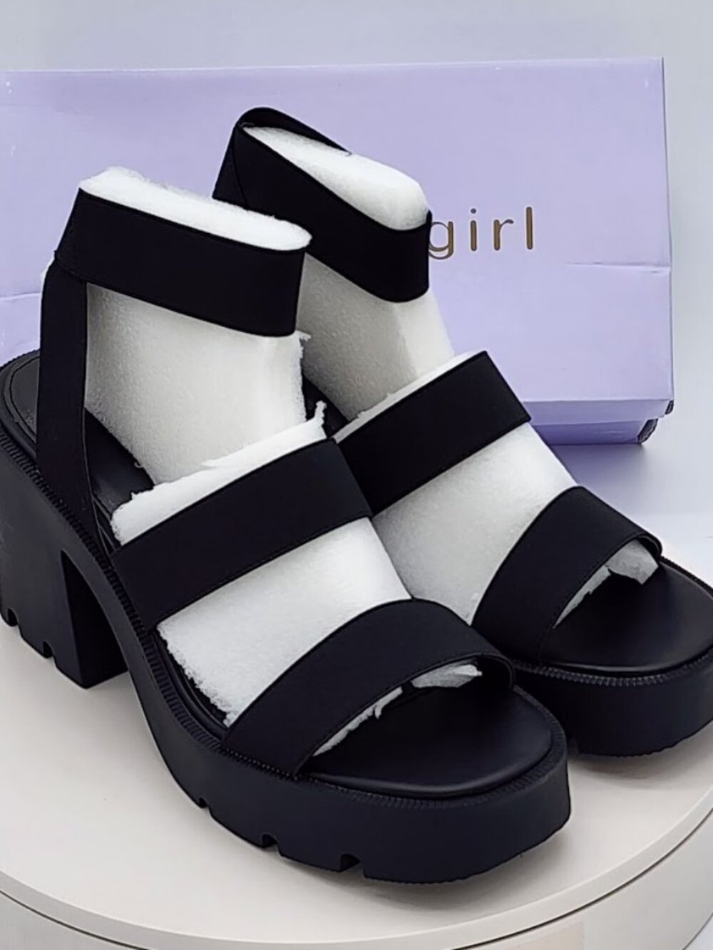 Madden Girl Templee Black Lug Sole Platform Heel Sandals Women’s Size 10